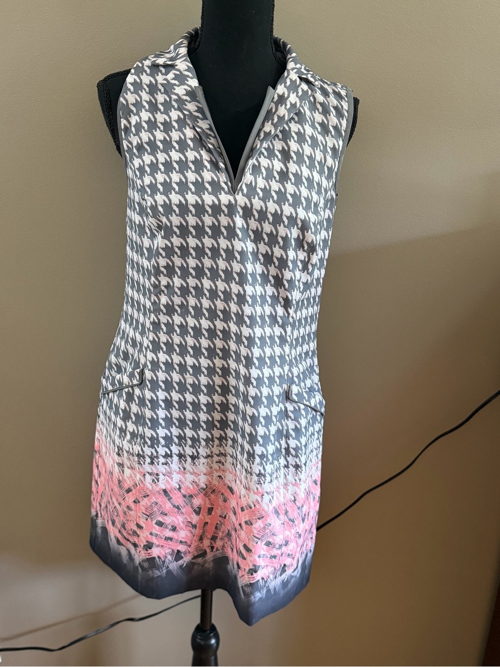 EP Pro Gray and Pink Houndstooth Golf Polo